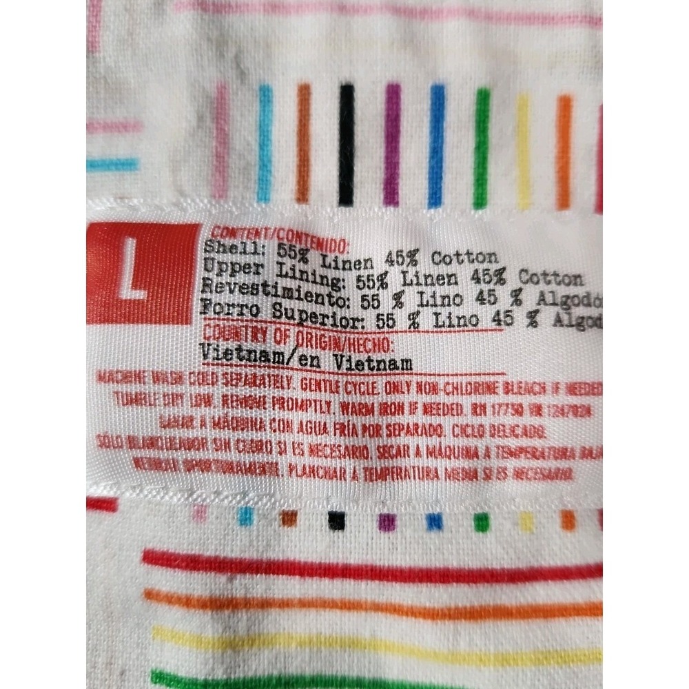 Rainbow Striped Linen Blend Tiered Mini Dress Pockets Sleeveless Tie Strap L - Picture 3 of 8